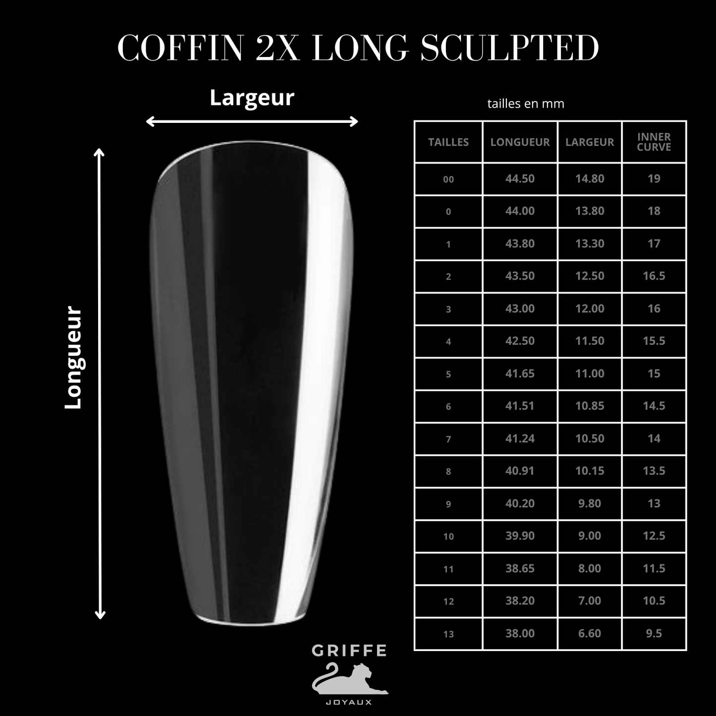 NAIL TIPS COFFIN 2XL SCULPTED