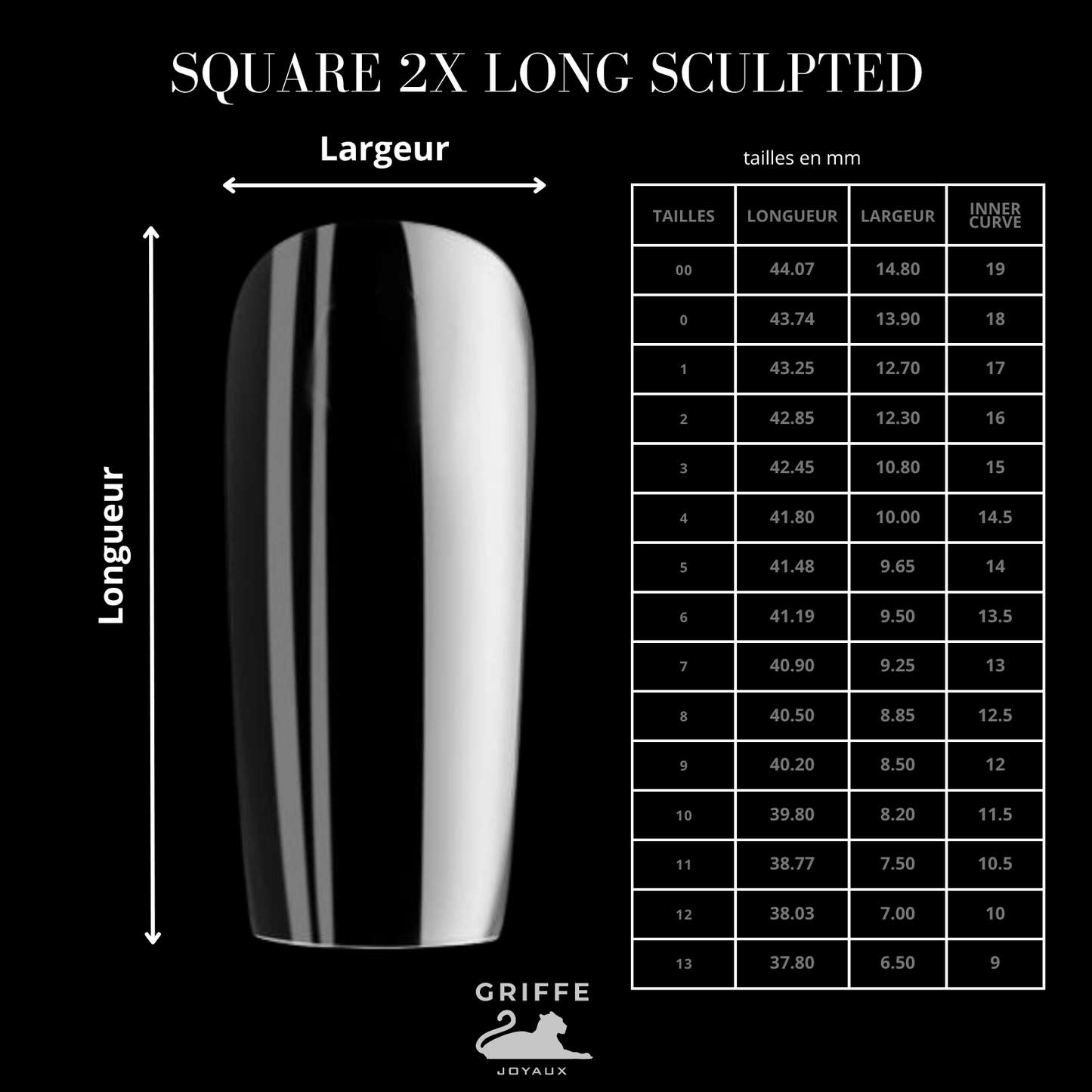 NAIL TIPS SQUARE 2XL SCULPTED