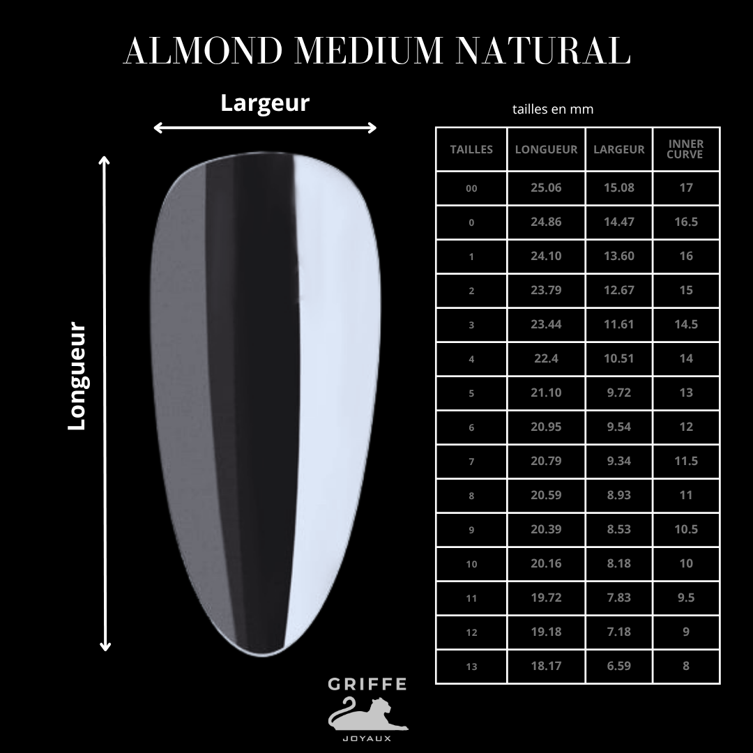 Guide des mesures – capsules américaines Almond medium Natural