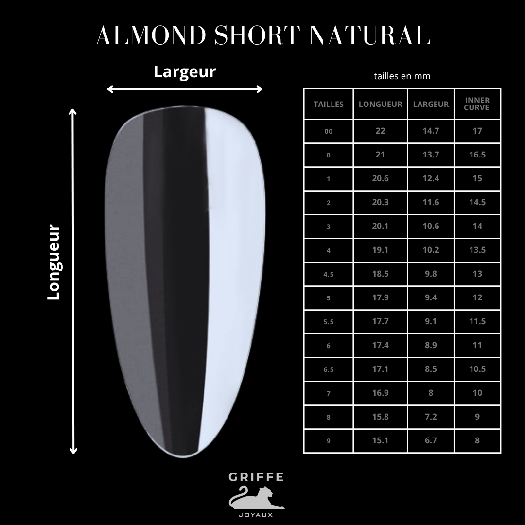 Guide des mesures – capsules américaines Almond short Natural