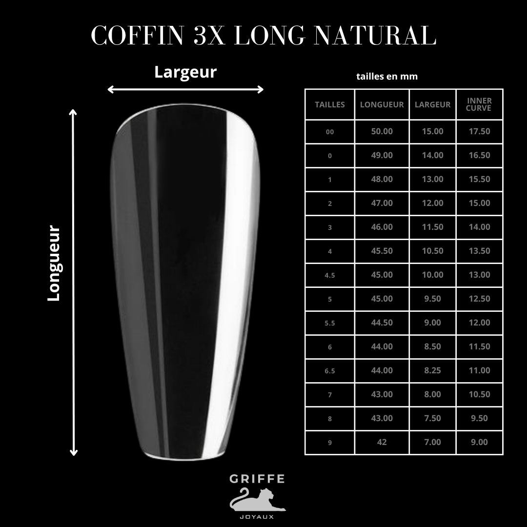 Guide des mesures – capsules américaines Coffin 3X Long Natural