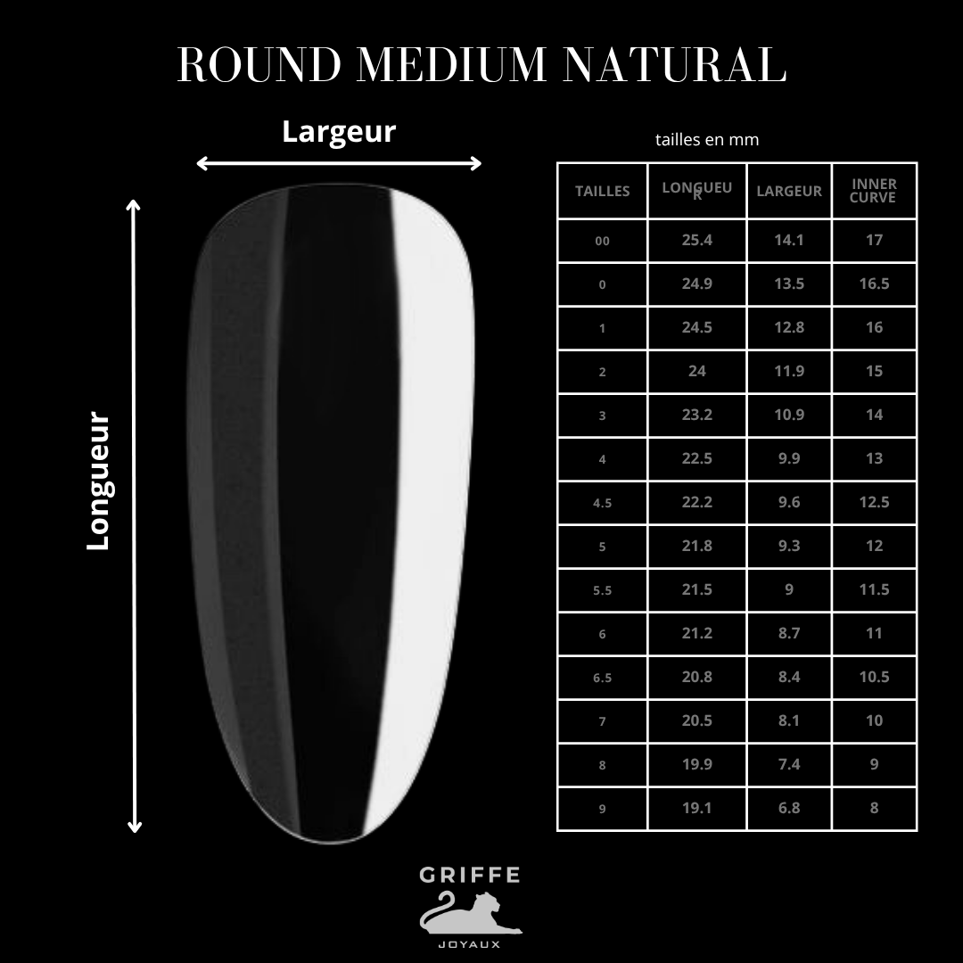 Guide des mesures – capsules américaines Round medium Natural