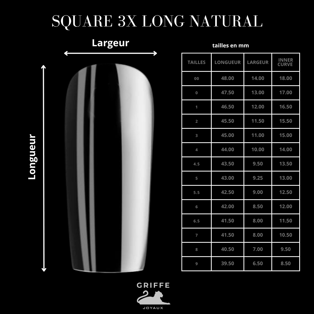 Guide des mesures – capsules américaines Square 3X Long Natural