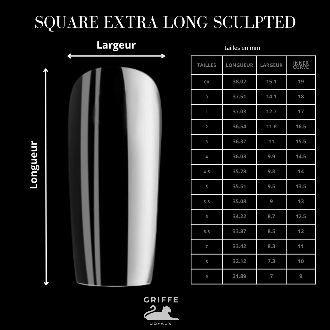 Guide des mesures – capsules américaines Square extra long Sculpted