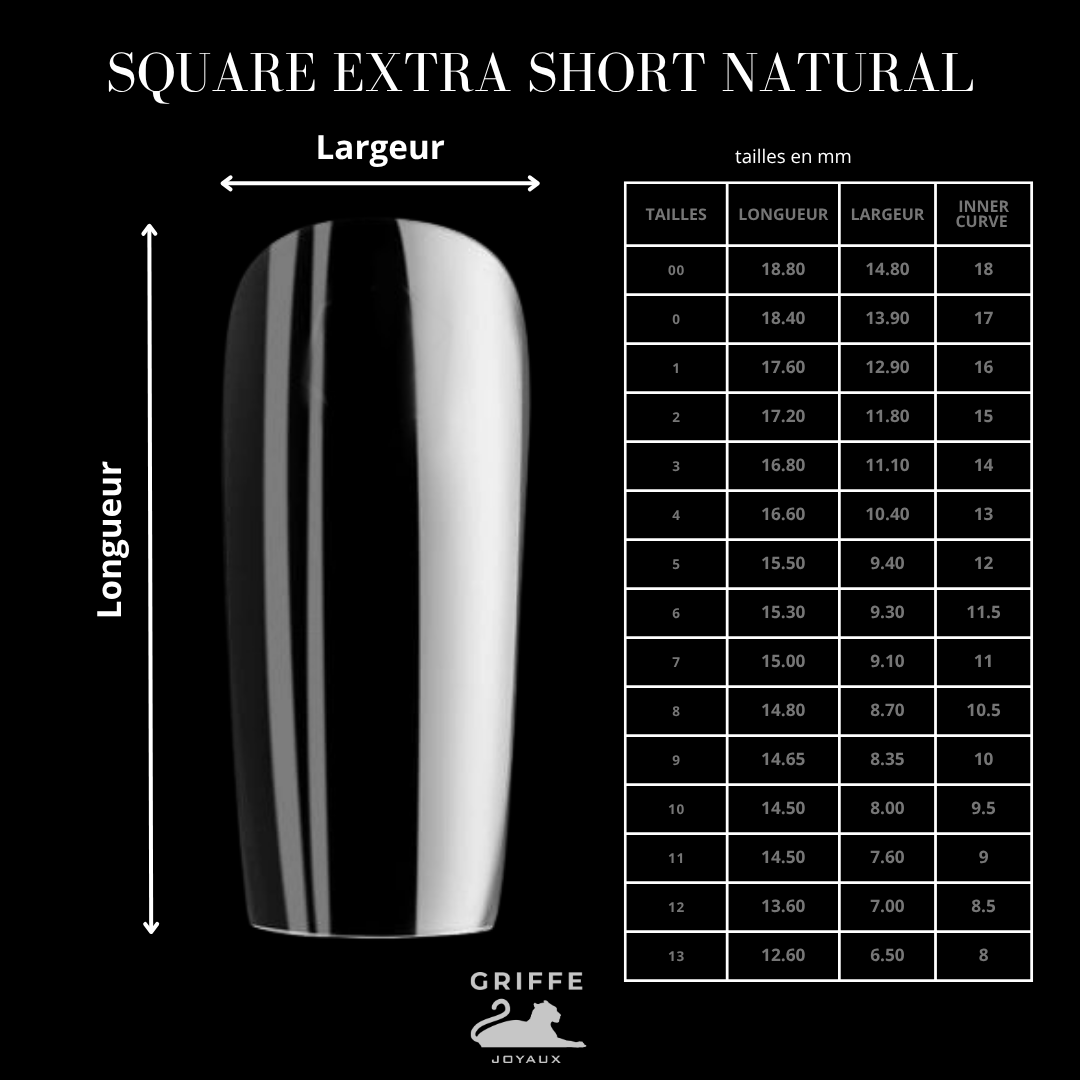 Guide des mesures – capsules américaines Square extra short Natural