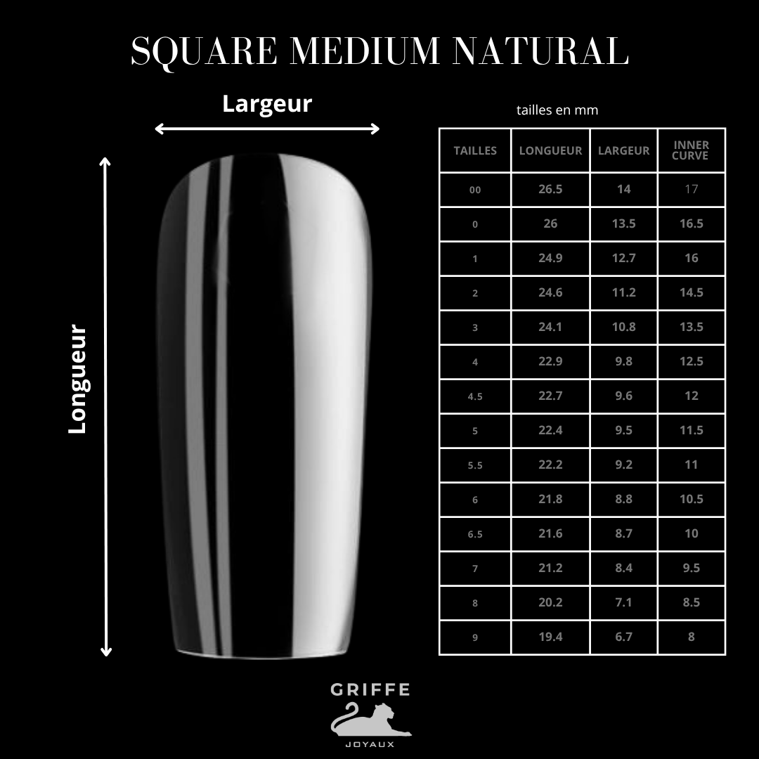 Guide des mesures – capsules américaines Square medium Natural