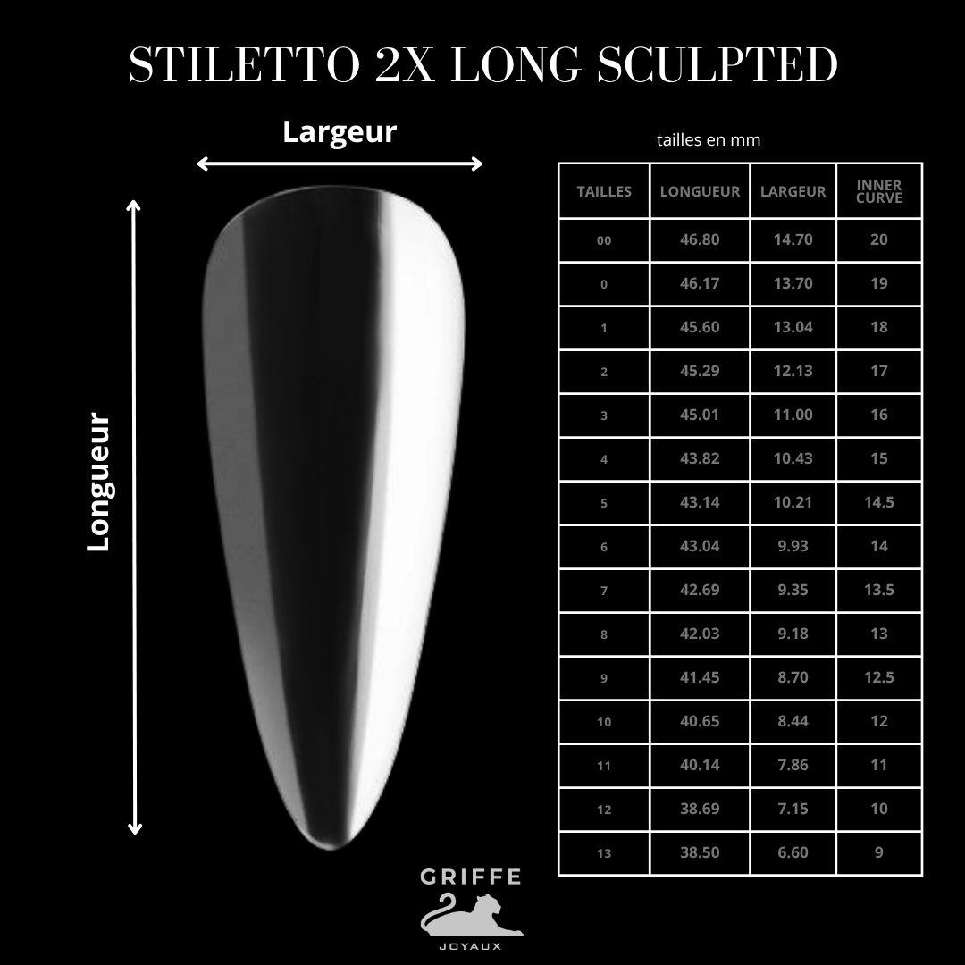Guide des mesures – capsules américaines Stiletto 2xl Sculpted