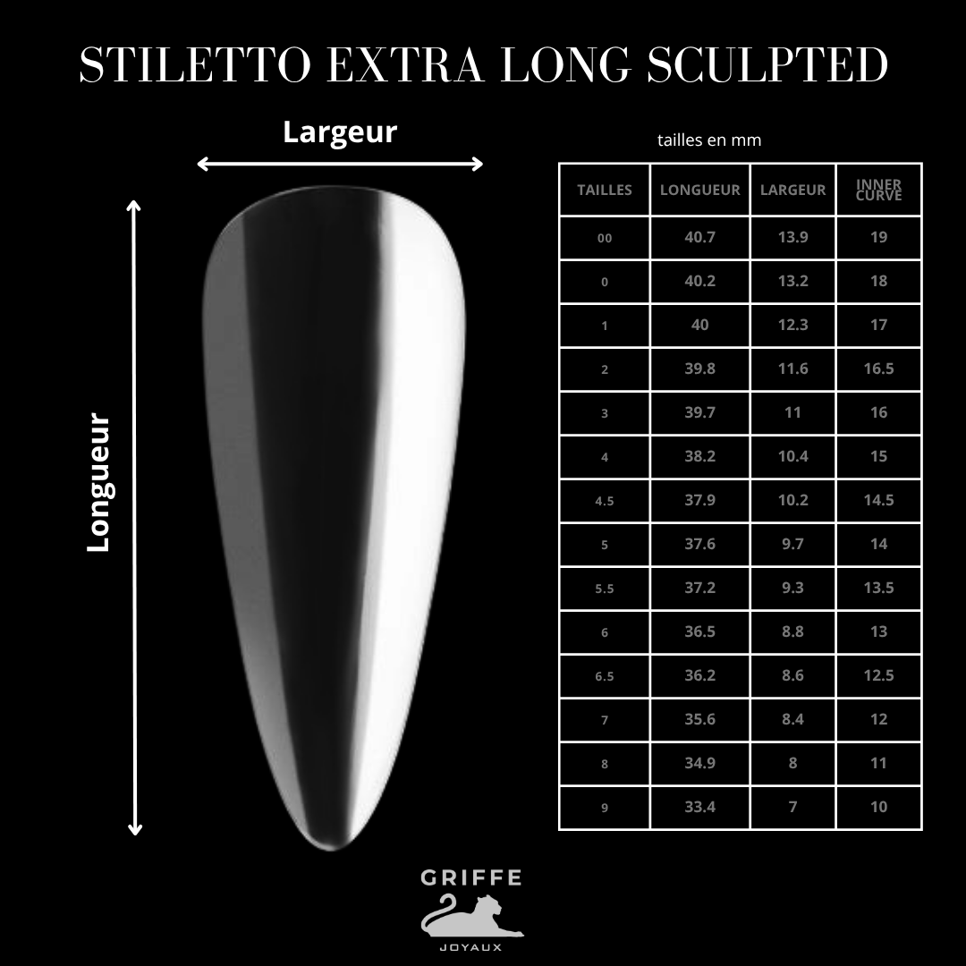 Guide des mesures – capsules américaines Stiletto extra long Sculpted